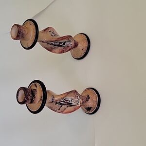 VINTAGE AFRICAN SOAPSTONE CANDLE HOLDER SET, HANDRAFTED